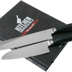 Kai Tim Mälzer Kamagata Monster Set TMK-SB22, 2-teiliges Messerset Santoku Und Brotmesser + Kochbuch
