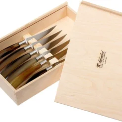 Saladini 6-teiliges Steakmesserset 23 Cm, Ochsenhorn -Koch Klingen Verkaufsgeschäft SL4001PC6 03 saladini sl4001pc6 03
