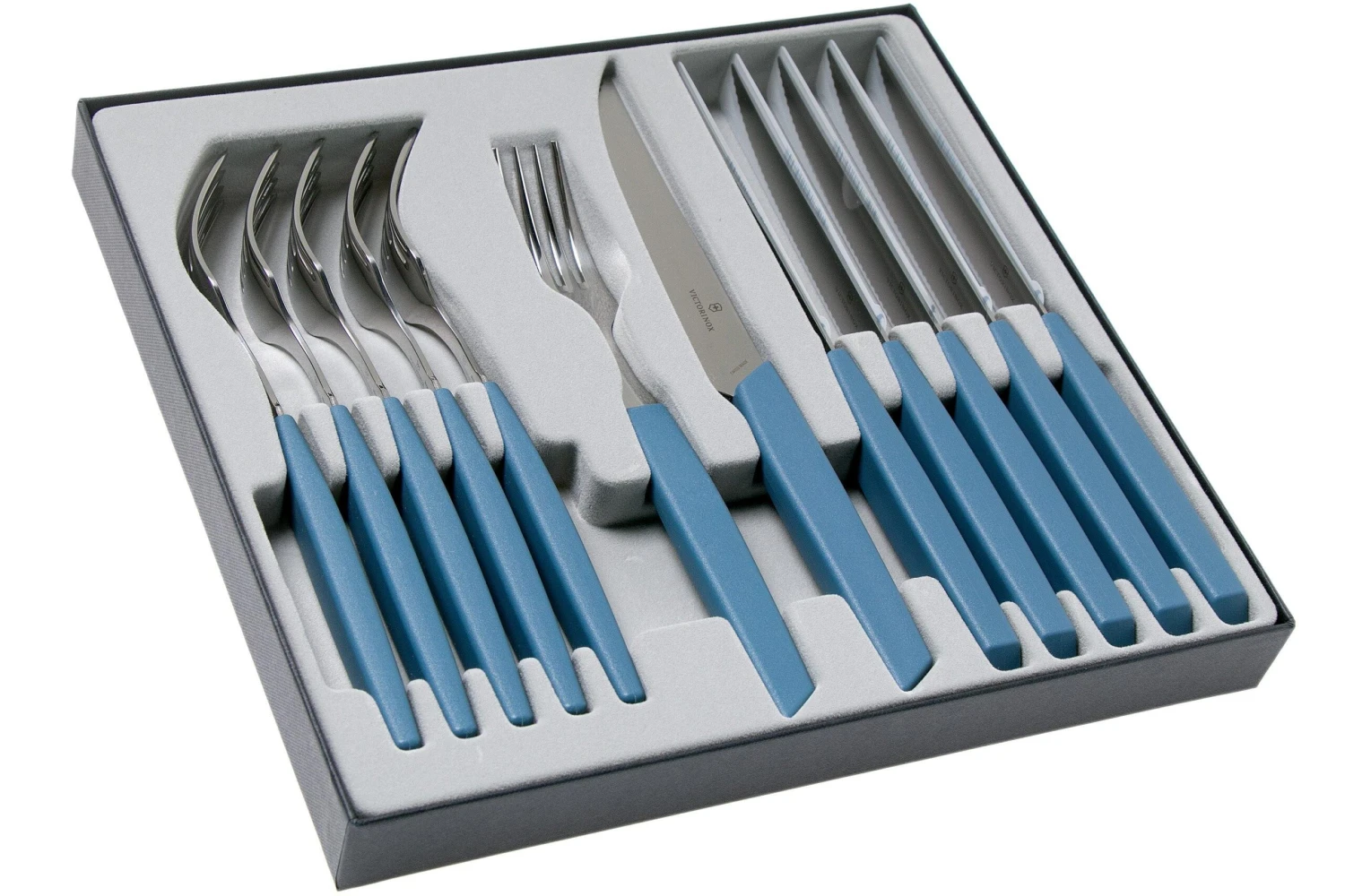 Victorinox Swiss Modern 6.9096.12W2.12, 12-teiliges Besteckset Mit Steakmesser, Blau 4 Victorinox Swiss Modern 6.9096.12W2.12, 12-teiliges Besteckset Mit Steakmesser, Blau – Bild 2